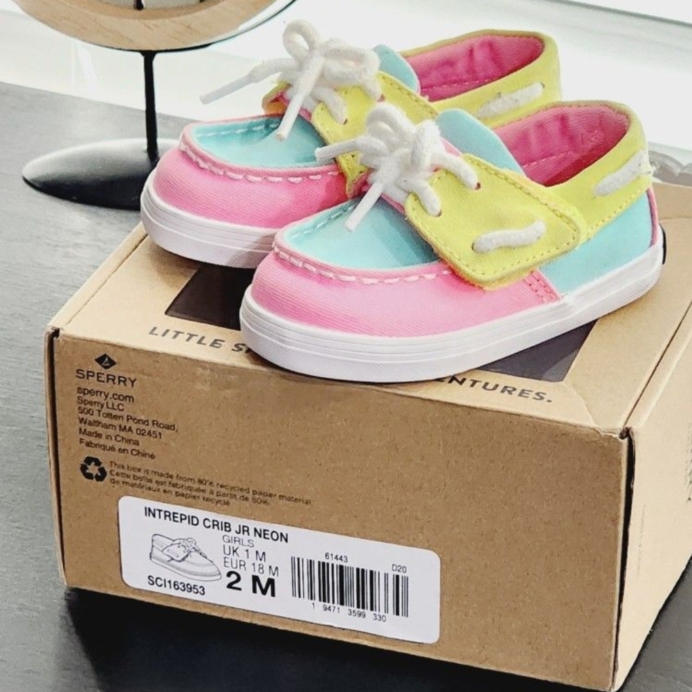Sperry Kids Intrepid Crib Jr Shoes - Pink, Yellow, Blue